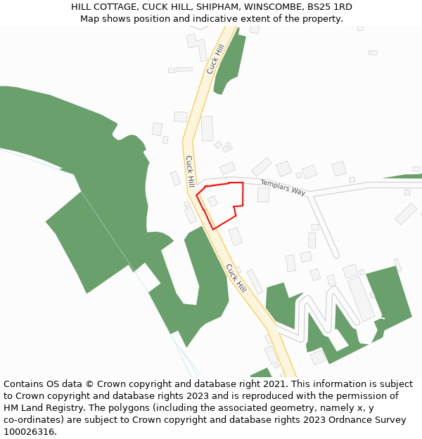 HILL COTTAGE, CUCK HILL, SHIPHAM, WINSCOMBE, BS25 1RD: Location map and indicative extent of plot