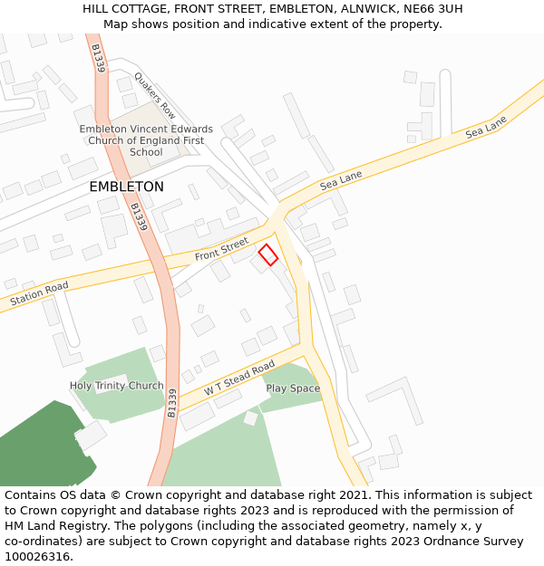 HILL COTTAGE, FRONT STREET, EMBLETON, ALNWICK, NE66 3UH: Location map and indicative extent of plot