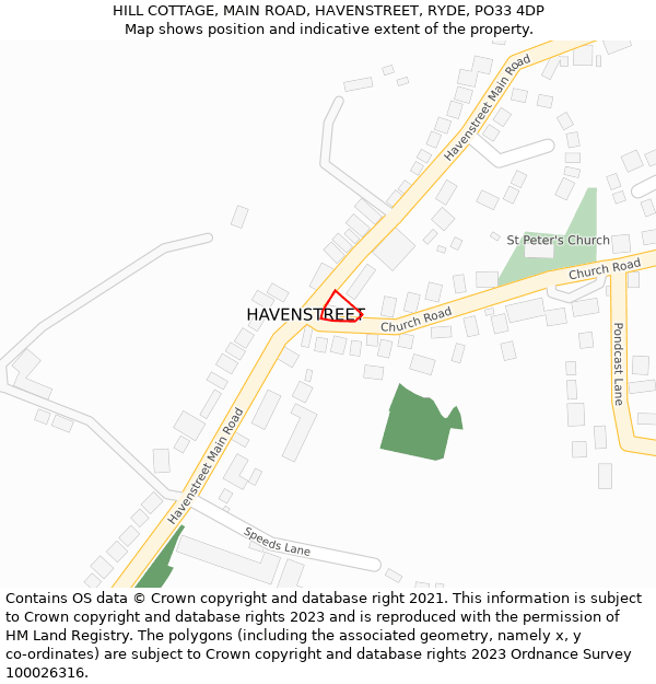 HILL COTTAGE, MAIN ROAD, HAVENSTREET, RYDE, PO33 4DP: Location map and indicative extent of plot