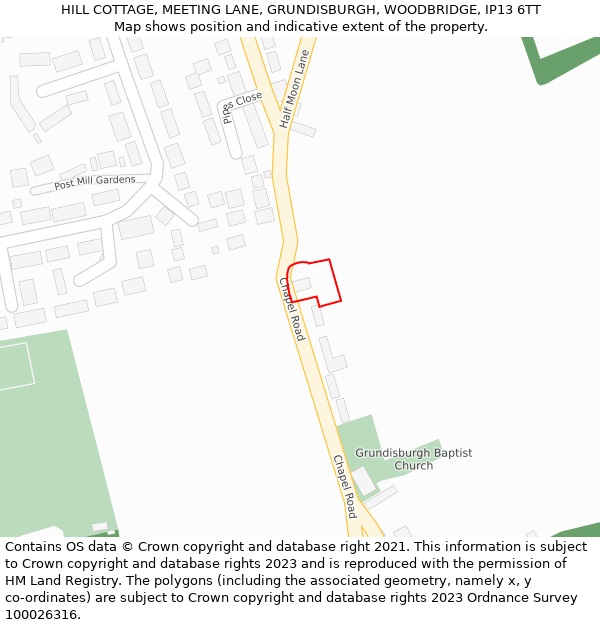 HILL COTTAGE, MEETING LANE, GRUNDISBURGH, WOODBRIDGE, IP13 6TT: Location map and indicative extent of plot