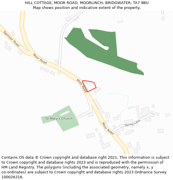 HILL COTTAGE, MOOR ROAD, MOORLINCH, BRIDGWATER, TA7 9BU: Location map and indicative extent of plot