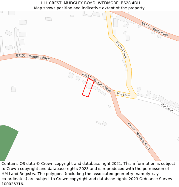 HILL CREST, MUDGLEY ROAD, WEDMORE, BS28 4DH: Location map and indicative extent of plot