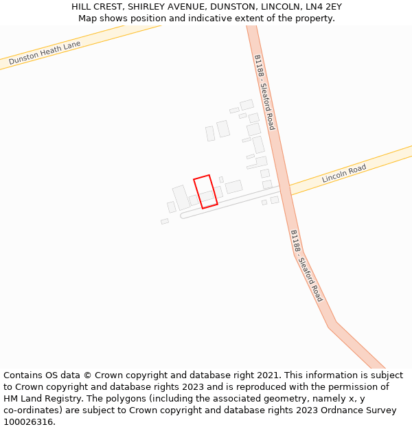 HILL CREST, SHIRLEY AVENUE, DUNSTON, LINCOLN, LN4 2EY: Location map and indicative extent of plot