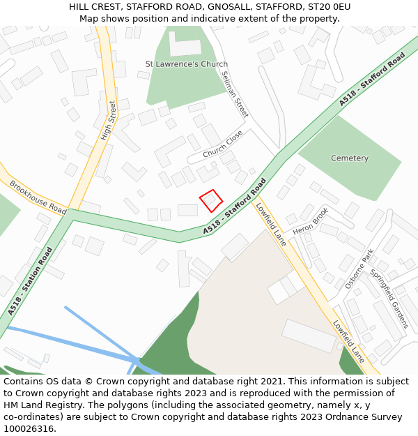 HILL CREST, STAFFORD ROAD, GNOSALL, STAFFORD, ST20 0EU: Location map and indicative extent of plot