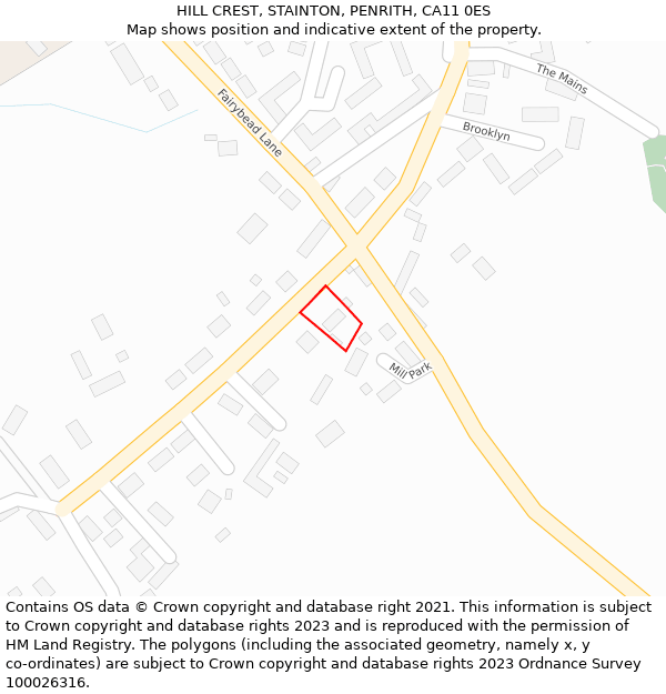 HILL CREST, STAINTON, PENRITH, CA11 0ES: Location map and indicative extent of plot