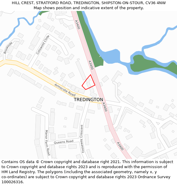 HILL CREST, STRATFORD ROAD, TREDINGTON, SHIPSTON-ON-STOUR, CV36 4NW: Location map and indicative extent of plot