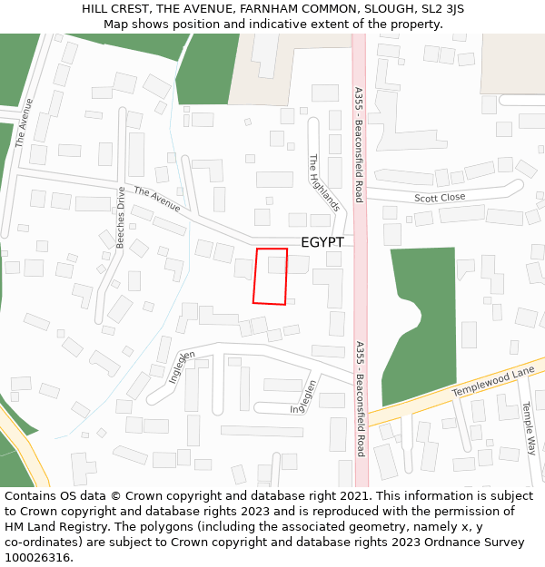 HILL CREST, THE AVENUE, FARNHAM COMMON, SLOUGH, SL2 3JS: Location map and indicative extent of plot