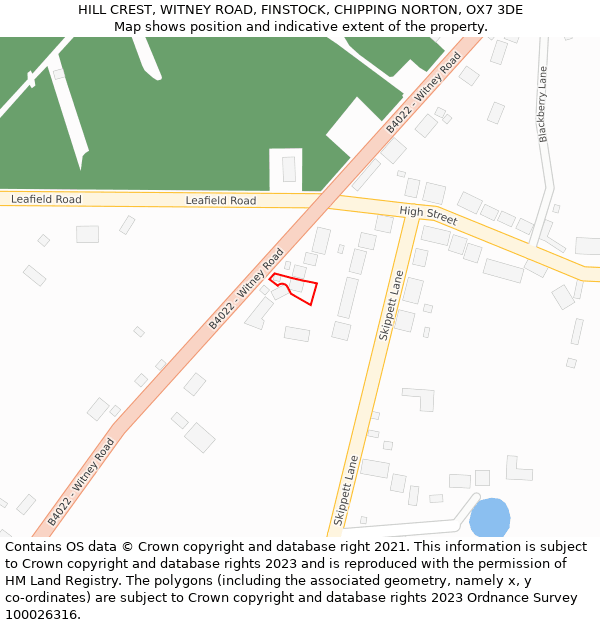 HILL CREST, WITNEY ROAD, FINSTOCK, CHIPPING NORTON, OX7 3DE: Location map and indicative extent of plot