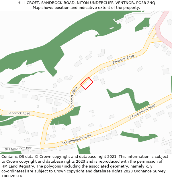 HILL CROFT, SANDROCK ROAD, NITON UNDERCLIFF, VENTNOR, PO38 2NQ: Location map and indicative extent of plot