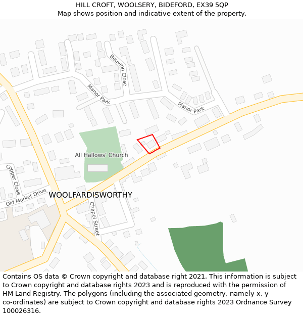 HILL CROFT, WOOLSERY, BIDEFORD, EX39 5QP: Location map and indicative extent of plot