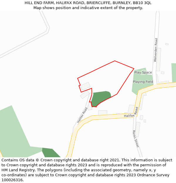HILL END FARM, HALIFAX ROAD, BRIERCLIFFE, BURNLEY, BB10 3QL: Location map and indicative extent of plot