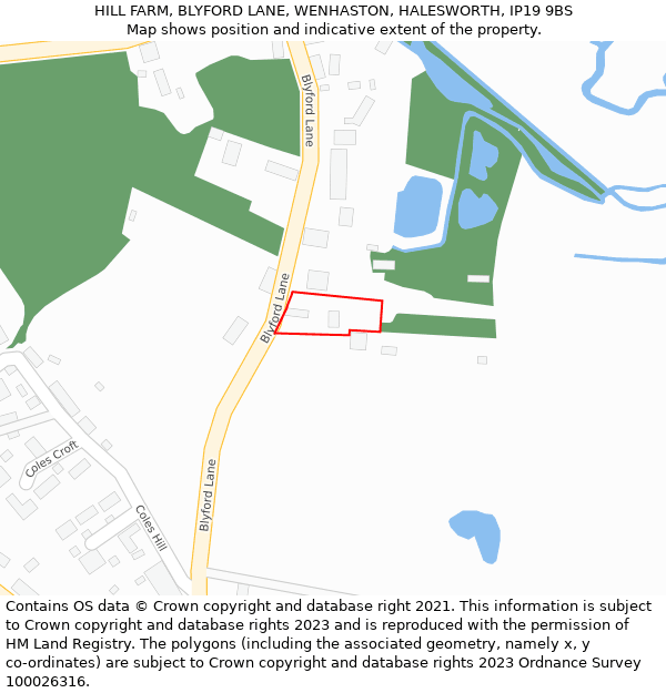 HILL FARM, BLYFORD LANE, WENHASTON, HALESWORTH, IP19 9BS: Location map and indicative extent of plot