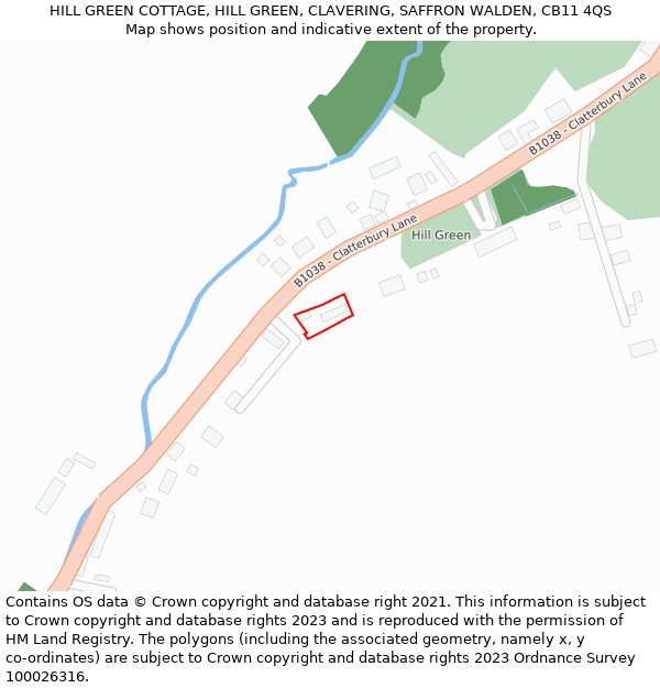HILL GREEN COTTAGE, HILL GREEN, CLAVERING, SAFFRON WALDEN, CB11 4QS: Location map and indicative extent of plot