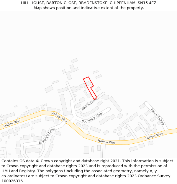 HILL HOUSE, BARTON CLOSE, BRADENSTOKE, CHIPPENHAM, SN15 4EZ: Location map and indicative extent of plot