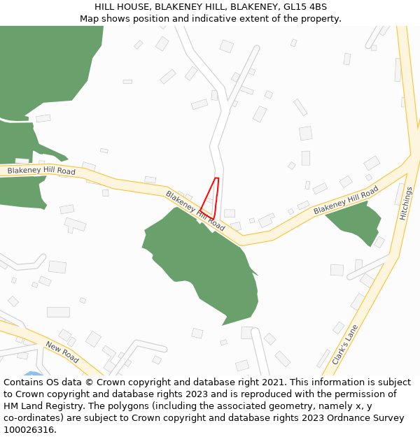 HILL HOUSE, BLAKENEY HILL, BLAKENEY, GL15 4BS: Location map and indicative extent of plot