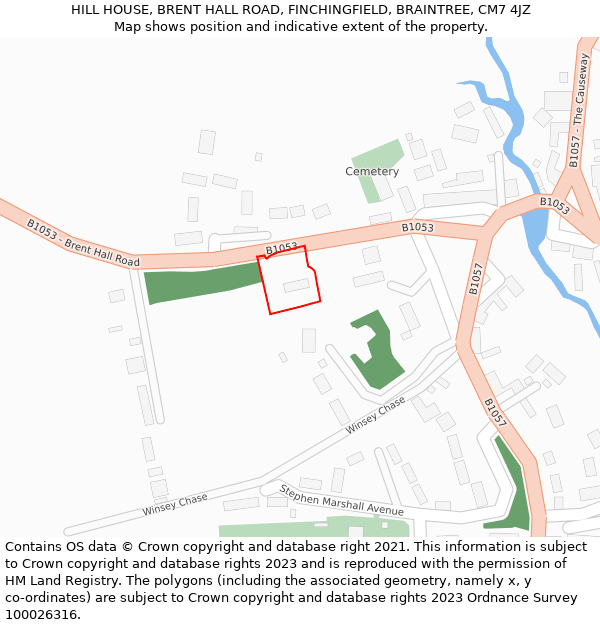 HILL HOUSE, BRENT HALL ROAD, FINCHINGFIELD, BRAINTREE, CM7 4JZ: Location map and indicative extent of plot