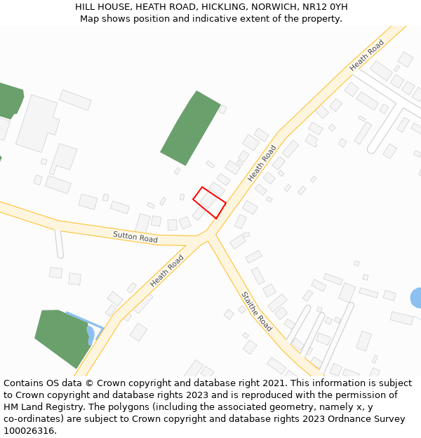 HILL HOUSE, HEATH ROAD, HICKLING, NORWICH, NR12 0YH: Location map and indicative extent of plot