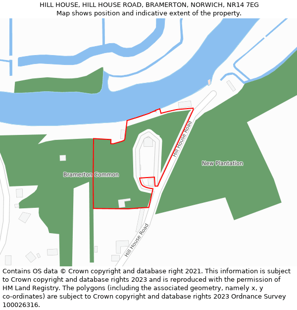 HILL HOUSE, HILL HOUSE ROAD, BRAMERTON, NORWICH, NR14 7EG: Location map and indicative extent of plot
