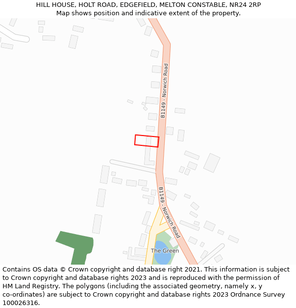 HILL HOUSE, HOLT ROAD, EDGEFIELD, MELTON CONSTABLE, NR24 2RP: Location map and indicative extent of plot