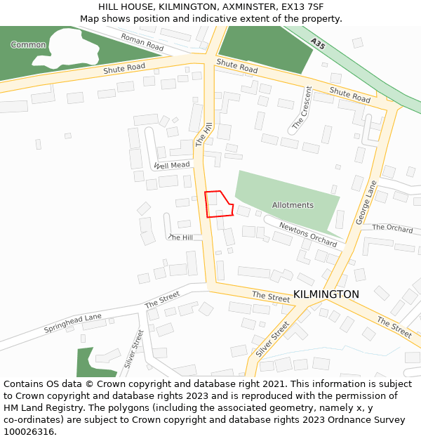 HILL HOUSE, KILMINGTON, AXMINSTER, EX13 7SF: Location map and indicative extent of plot