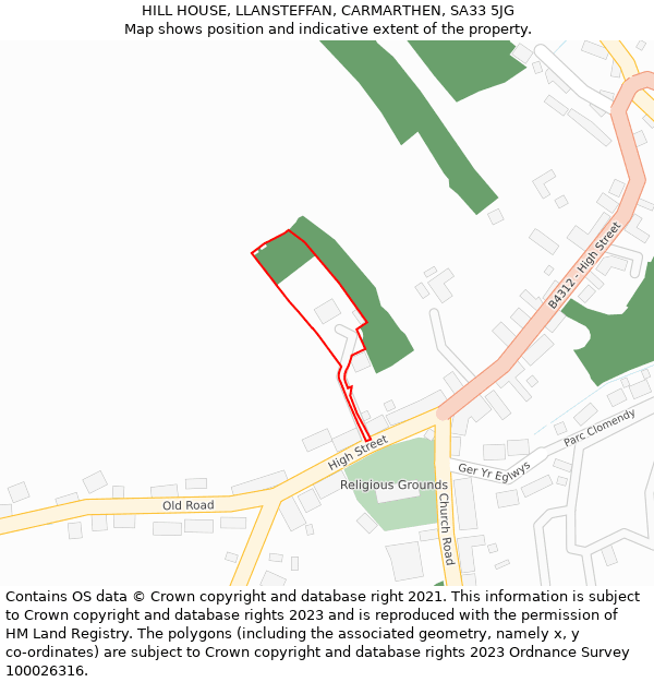 HILL HOUSE, LLANSTEFFAN, CARMARTHEN, SA33 5JG: Location map and indicative extent of plot