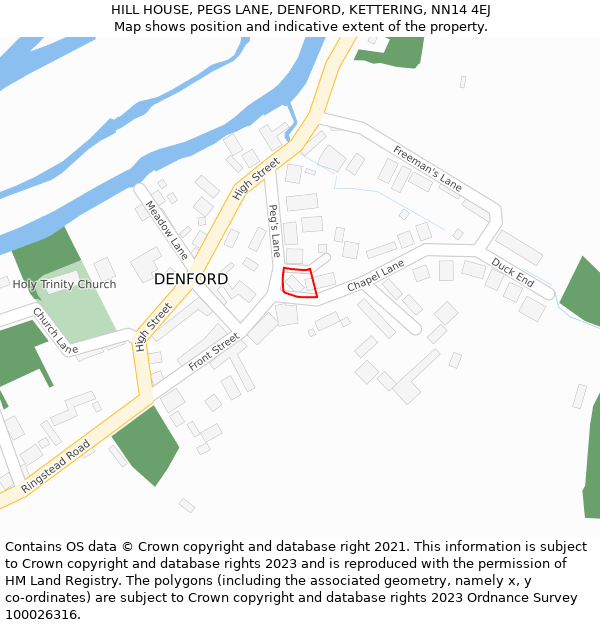 HILL HOUSE, PEGS LANE, DENFORD, KETTERING, NN14 4EJ: Location map and indicative extent of plot