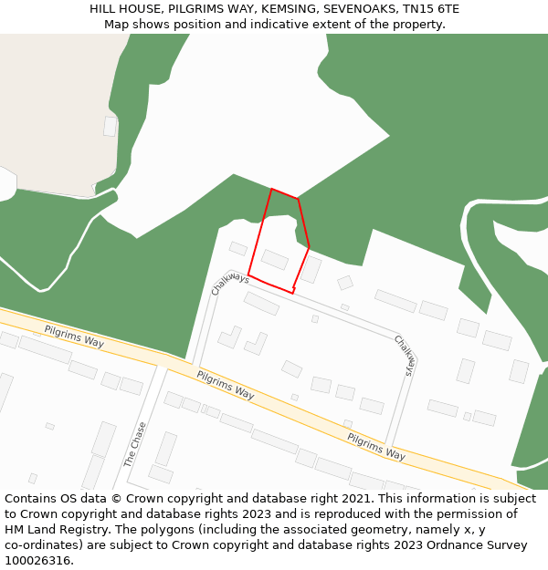 HILL HOUSE, PILGRIMS WAY, KEMSING, SEVENOAKS, TN15 6TE: Location map and indicative extent of plot
