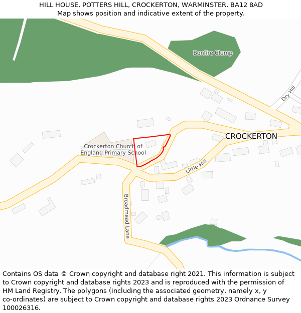 HILL HOUSE, POTTERS HILL, CROCKERTON, WARMINSTER, BA12 8AD: Location map and indicative extent of plot