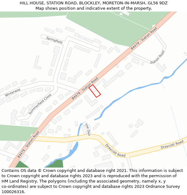 HILL HOUSE, STATION ROAD, BLOCKLEY, MORETON-IN-MARSH, GL56 9DZ: Location map and indicative extent of plot