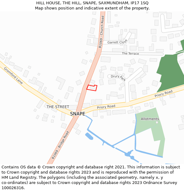 HILL HOUSE, THE HILL, SNAPE, SAXMUNDHAM, IP17 1SQ: Location map and indicative extent of plot