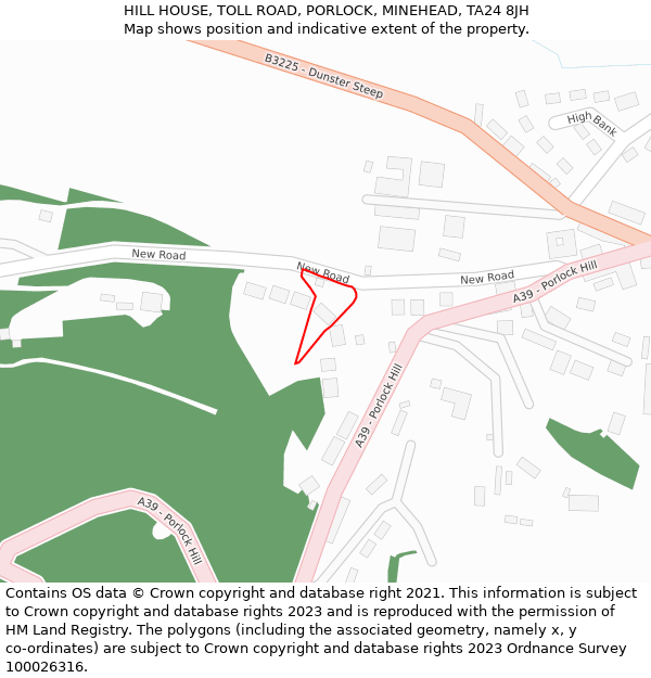 HILL HOUSE, TOLL ROAD, PORLOCK, MINEHEAD, TA24 8JH: Location map and indicative extent of plot