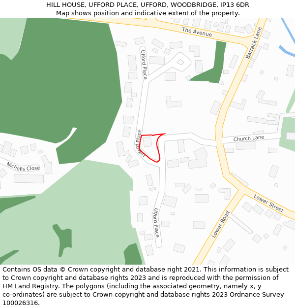 HILL HOUSE, UFFORD PLACE, UFFORD, WOODBRIDGE, IP13 6DR: Location map and indicative extent of plot
