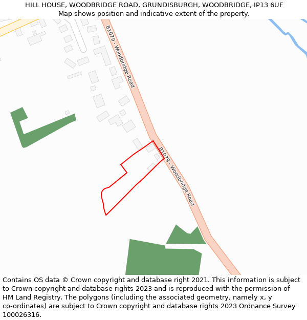 HILL HOUSE, WOODBRIDGE ROAD, GRUNDISBURGH, WOODBRIDGE, IP13 6UF: Location map and indicative extent of plot