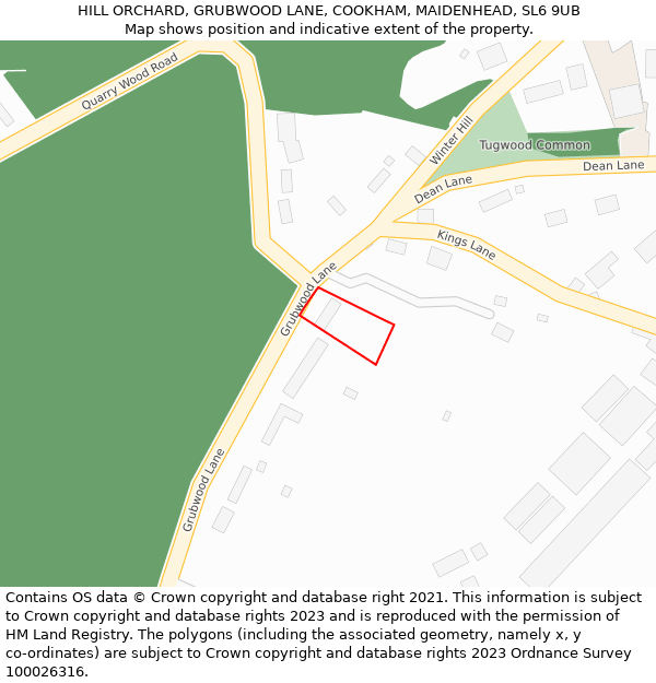 HILL ORCHARD, GRUBWOOD LANE, COOKHAM, MAIDENHEAD, SL6 9UB: Location map and indicative extent of plot