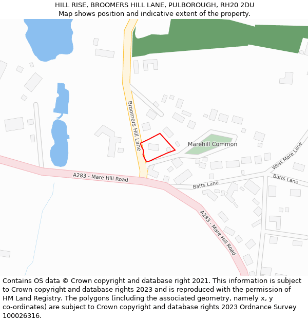 HILL RISE, BROOMERS HILL LANE, PULBOROUGH, RH20 2DU: Location map and indicative extent of plot