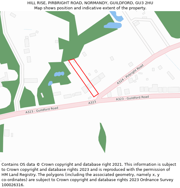 HILL RISE, PIRBRIGHT ROAD, NORMANDY, GUILDFORD, GU3 2HU: Location map and indicative extent of plot