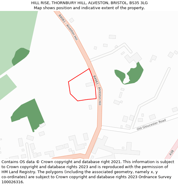 HILL RISE, THORNBURY HILL, ALVESTON, BRISTOL, BS35 3LG: Location map and indicative extent of plot