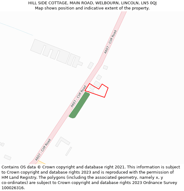 HILL SIDE COTTAGE, MAIN ROAD, WELBOURN, LINCOLN, LN5 0QJ: Location map and indicative extent of plot