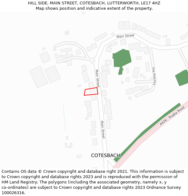 HILL SIDE, MAIN STREET, COTESBACH, LUTTERWORTH, LE17 4HZ: Location map and indicative extent of plot