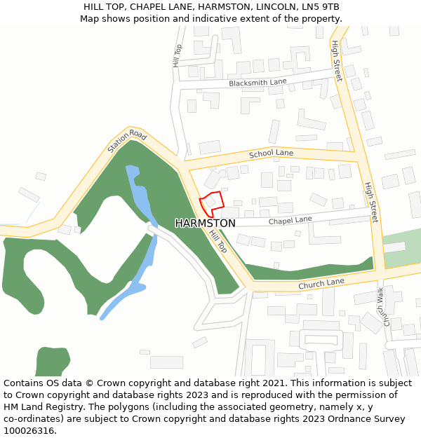 HILL TOP, CHAPEL LANE, HARMSTON, LINCOLN, LN5 9TB: Location map and indicative extent of plot