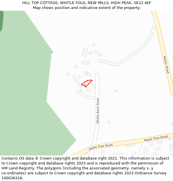 HILL TOP COTTAGE, WHITLE FOLD, NEW MILLS, HIGH PEAK, SK22 4EF: Location map and indicative extent of plot