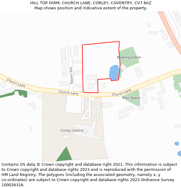 HILL TOP FARM, CHURCH LANE, CORLEY, COVENTRY, CV7 8AZ: Location map and indicative extent of plot