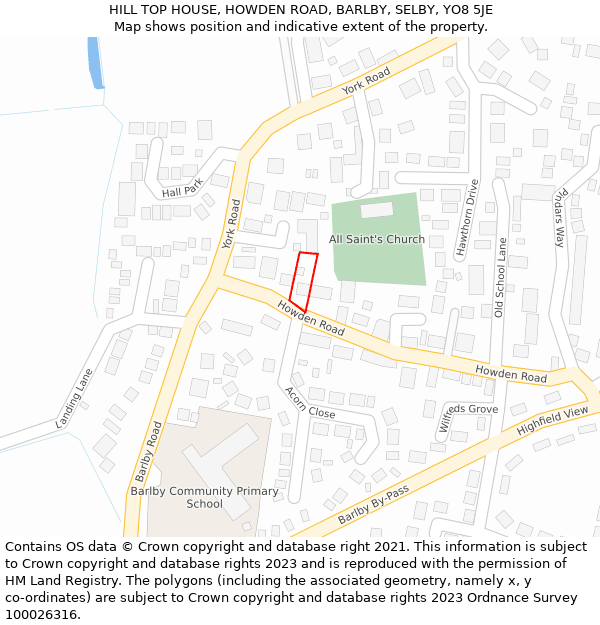 HILL TOP HOUSE, HOWDEN ROAD, BARLBY, SELBY, YO8 5JE: Location map and indicative extent of plot