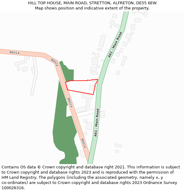 HILL TOP HOUSE, MAIN ROAD, STRETTON, ALFRETON, DE55 6EW: Location map and indicative extent of plot