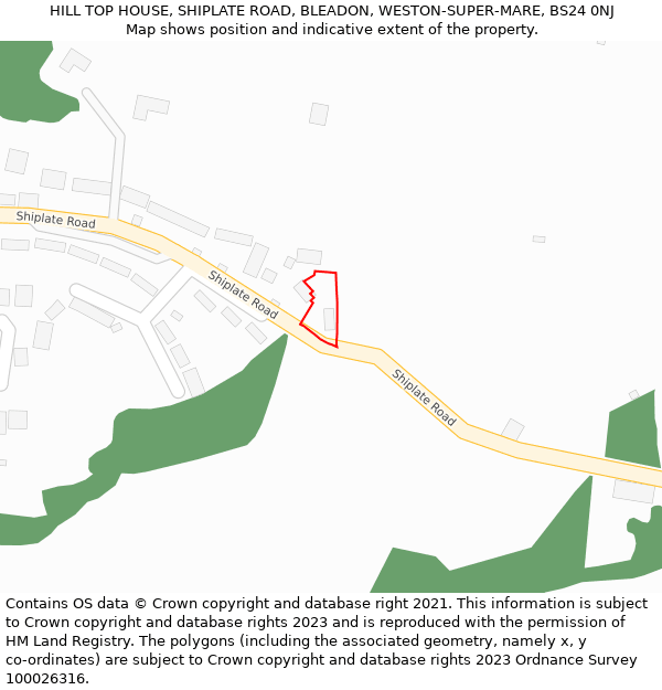 HILL TOP HOUSE, SHIPLATE ROAD, BLEADON, WESTON-SUPER-MARE, BS24 0NJ: Location map and indicative extent of plot