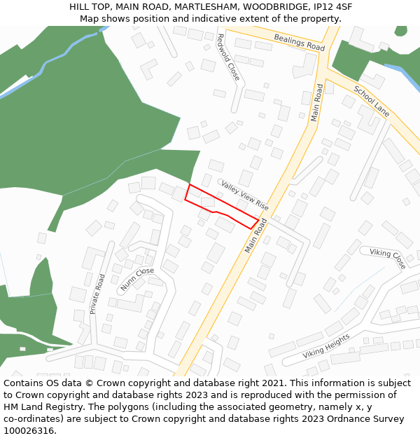 HILL TOP, MAIN ROAD, MARTLESHAM, WOODBRIDGE, IP12 4SF: Location map and indicative extent of plot