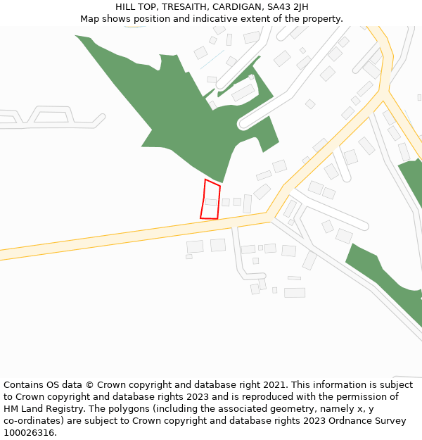 HILL TOP, TRESAITH, CARDIGAN, SA43 2JH: Location map and indicative extent of plot