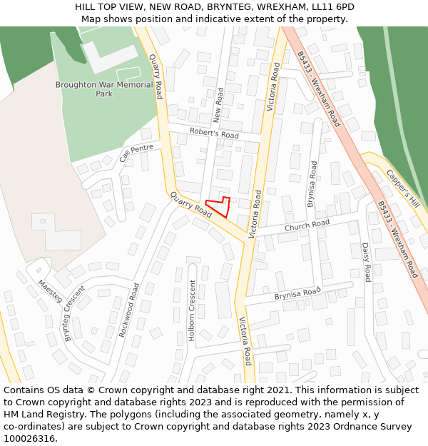 HILL TOP VIEW, NEW ROAD, BRYNTEG, WREXHAM, LL11 6PD: Location map and indicative extent of plot