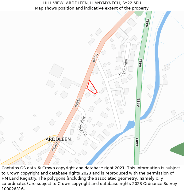 HILL VIEW, ARDDLEEN, LLANYMYNECH, SY22 6PU: Location map and indicative extent of plot