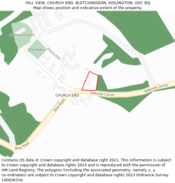 HILL VIEW, CHURCH END, BLETCHINGDON, KIDLINGTON, OX5 3DJ: Location map and indicative extent of plot